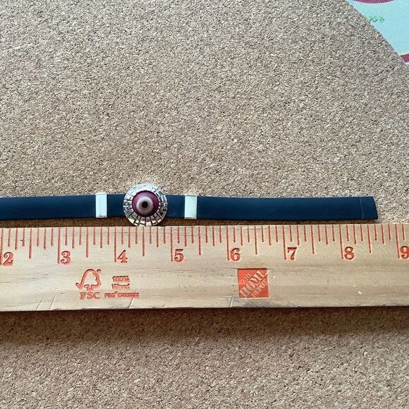 STERLING SILVER 925 SILICONE BLACK BAND RED EVAL EYE GOOD LUCK BRACELET STERLING - Picture 9 of 9